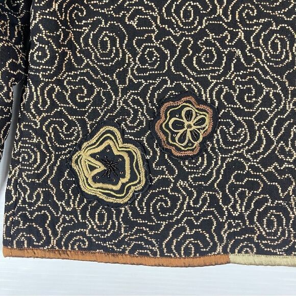 Yak Magik Jacket Embroidered Beaded Silk Women's Size S Blanket Coat Black Tan - Picture 6 of 10